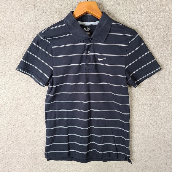 Nike Shirt Mens Small Black‎ Striped Polo Golf Rugby Short Sleeve Cotton